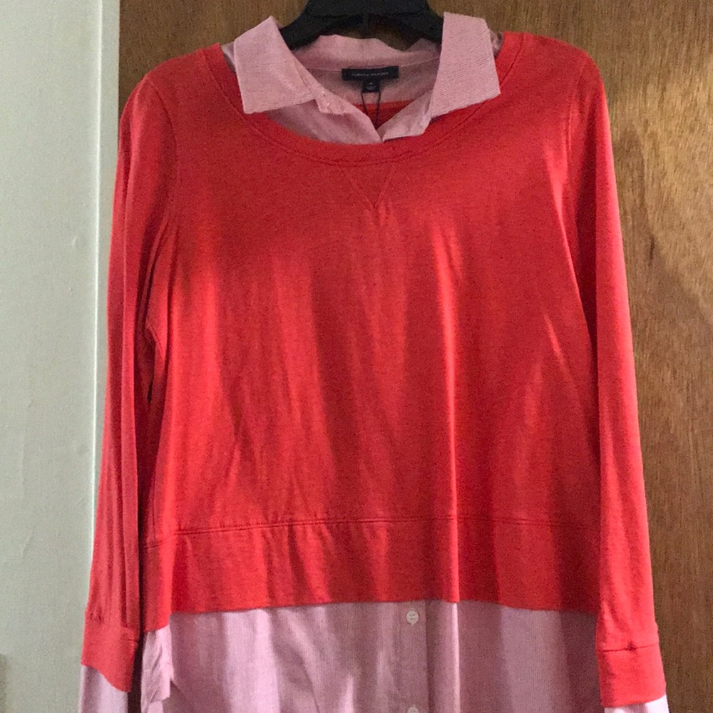 Tommy Hilfiger Cotton Layered-Look Collar Sweater